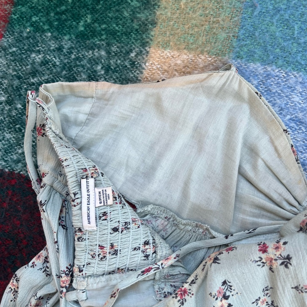 American Eagle Outfitters Mint Floral Smocked Top - Picture 5 of 5